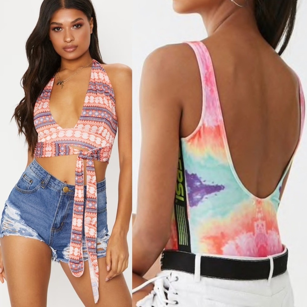 Forever 21 Pepsi Bodysuit & Jean Shorts Women Excellent Tie Dye Distressed 3X 24